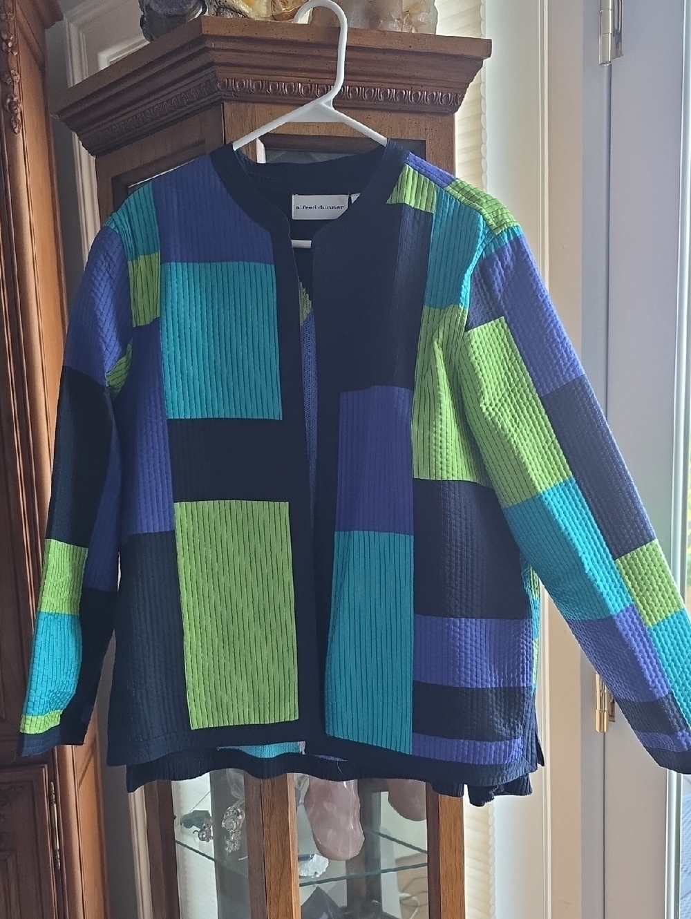 Alfred Dunner Navy, Teal & Lime Colorblock Quilted Jacket And LS Sweater Set